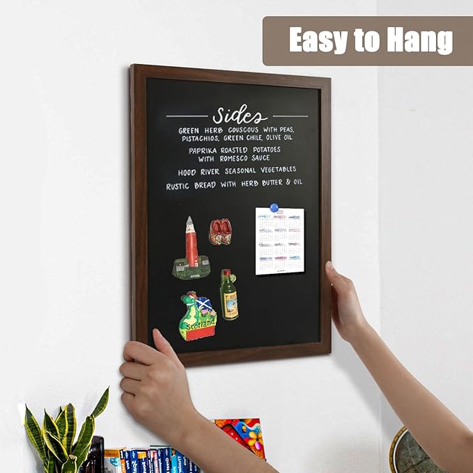 4 THOUGHT Chalk Board 18" x 24", Magnetic Chalkboard for Wall Rustic Blackboard Hanging Chalkboards Sign Board Menu Board for School Kitchen Decor Office Home 4 Markers 8 Magnets, Brown