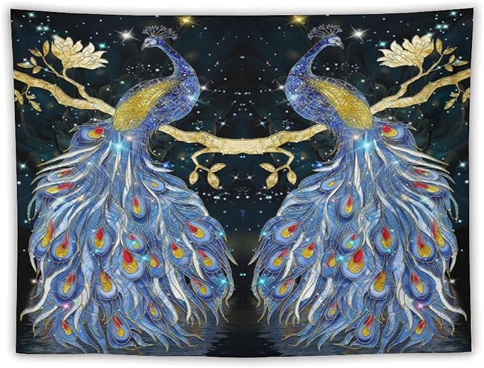 ZhiRain Elegant Peacock Tapestry Wall Hanging Exotic Fantastic Animal with Glitter Starry Sky Modern Tapestries Home Decor for Living Room Bedroom Farmhouse Apartment Dorm 60"x80"