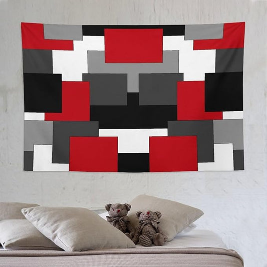 ZhiRain Red And Black Tapestry Wall Hanging Gray White Geometric Silver Dark Abstract Square Art Tapestries Home Decor for Living Room Bedroom Apartment Farmhouse Dorm 60"x90"