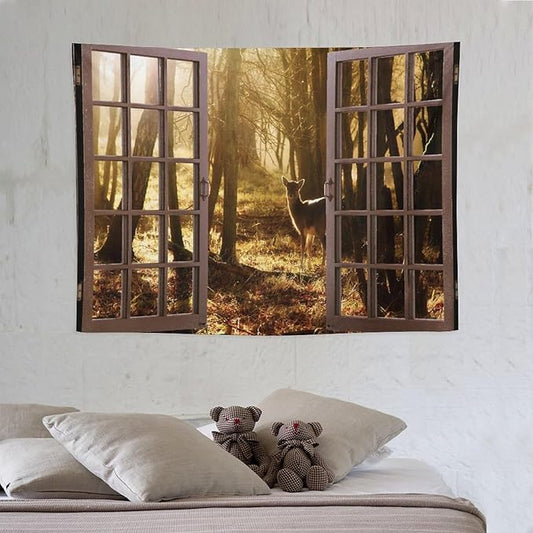 ZhiRain Forest Tapestry Wall Hanging Natural Forest And Deer at Sunset Pattern Tapestries Home Decor for Living Room Bedroom Apartment Farmhouse Dorm 30"x40"