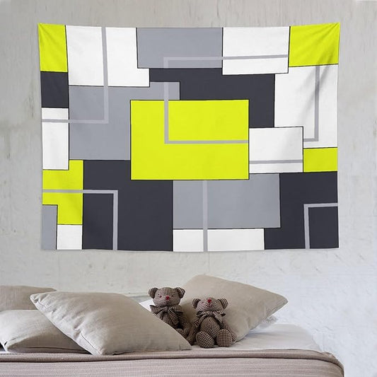 ZhiRain Yellow Gray Tapestry Wall Hanging Modern Black White Geometric Abstract Aesthetic Tapestries Home Decor for Living Room Bedroom Farmhouse Apartment Dorm 60"x80"