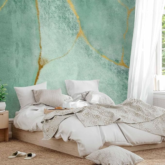 artgeist Wall Mural Abstract 173x124 in - Peel and Stick Self-Adhesive Wallpaper Removable Large Sticker Foil Wall Decor Print Design Mural Marble Turqoise Like Painted a-A-10224-a-a