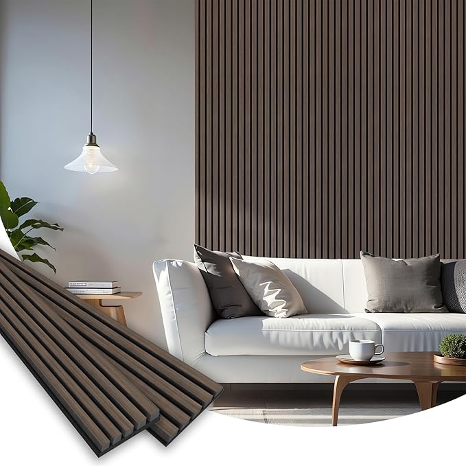 Wood Slat Acoustic Panels, 94.5" x 24" Each Soundpoof Wooden Slat Wall Panel, Classic Dark Walnut, 2 Pack