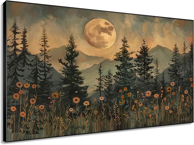 46"x72" XL Framed Wall Art - Enchanted Forest Nightscape with Moon Nature (Frame Assembly Required)