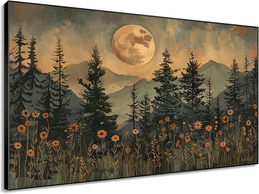 46"x72" XL Framed Wall Art - Enchanted Forest Nightscape with Moon Nature (Frame Assembly Required)