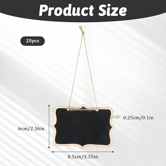 20 PCS Mini Chalkboard Signs, Reusable Hanging Chalkboard Sign, Wooden Double-Sided Blackboard with Hanging String, Small Chalk Board Sign for Wedding Birthday Parties, Party Buffet Food Name Tags