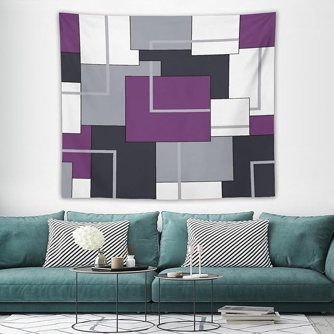 ZhiRain Purple Black White Tapestry Wall Hanging Modern Gray Geometric Abstract Aesthetic Tapestries Home Decor for Living Room Bedroom Farmhouse Apartment Dorm 50"x60"