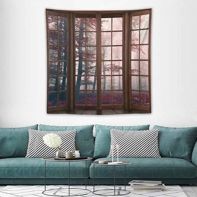 ZhiRain Forest Landscape Tapestry Wall Hanging Autumn Mystic Foggy Fall Nature Scenery Woods Wild Trees Tapestries Home Decor for Living Room Bedroom Apartment Farmhouse Dorm 60"x60"