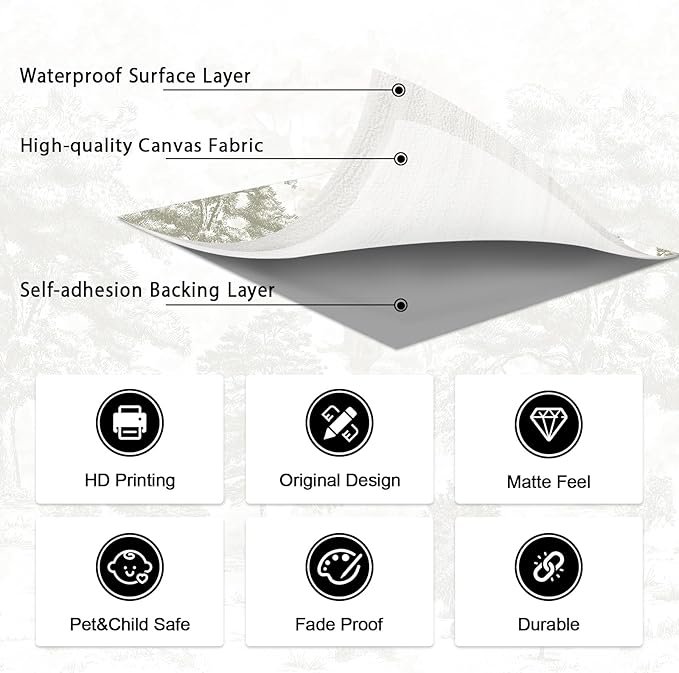 Zeeko Vintage Forest Wall Mural Peel and Stick 144" W x 100" H Canvas Waterproof Tree Self-Adhesive Wallpaper Large Nature Landscape Art Deco for Bedroom