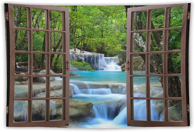 ZhiRain Waterfall Tree Landscape Tapestry Wall Hanging Natural Scenery Forest Garden Spring Stone River Tapestries Home Decor for Living Room Bedroom Apartment Farmhouse Dorm 40"x60"