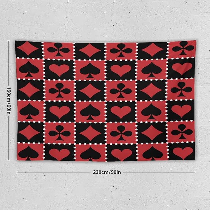 ZhiRain Casino Tapestry Wall Hanging Checkered Rhombus Pattern with Playing Card Gaming Club Theme Tapestries Home Decor for Living Room Bedroom Farmhouse Apartment Dorm 60"x90"