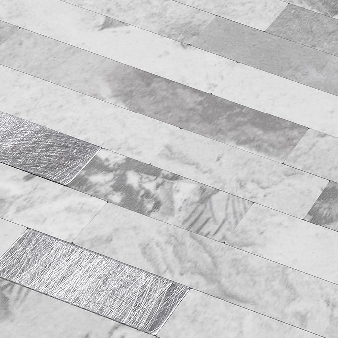 Yipscazo 40 Sheets Peel and Stick Stone Metal Backsplash, PVC Wall Tiles Stick on Tiles for Backsplash Kitchen, Bathroom, Fireplace (6'' X 12'', Gray Stone)