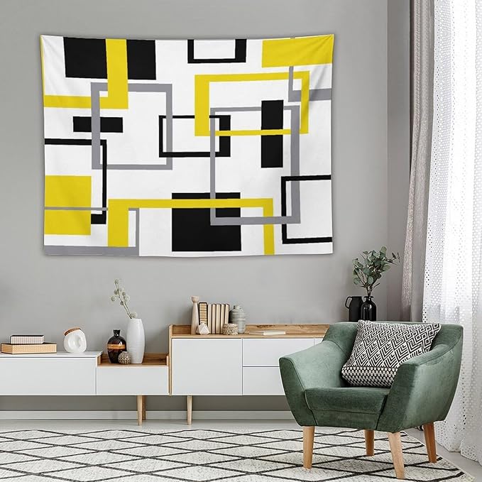 ZhiRain Yellow Black Geometric Tapestry Wall Hanging Neutral Abstract Modern Tapestries Home Decor for Living Room Bedroom Apartment Farmhouse Dorm 60"x80"