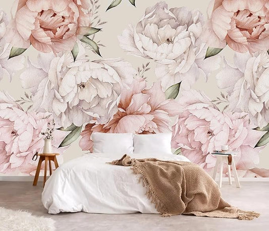 YQWDMX - Peel and Stick Floral Wallpaper with Pink Peony Self-Adhesive murals for Bedroom ZY11 S