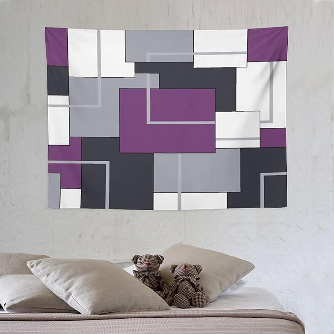 ZhiRain Purple Black White Tapestry Wall Hanging Modern Gray Geometric Abstract Aesthetic Tapestries Home Decor for Living Room Bedroom Farmhouse Apartment Dorm 30"x40"