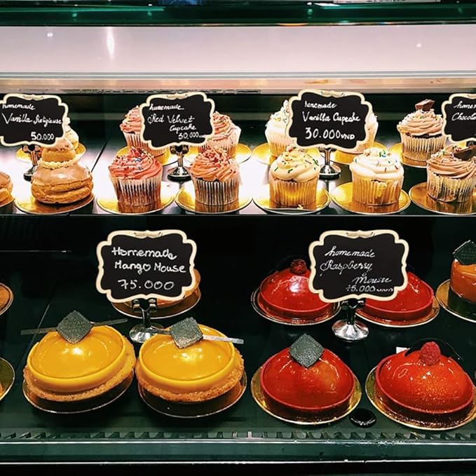 16pcs Mini Wooden Chalkboard Tags with String Black Reusable Small Hanging Chalk Board Sign Mini Erasable Chalkboard Labels for Food Labels Wedding Parties Price Message Tags