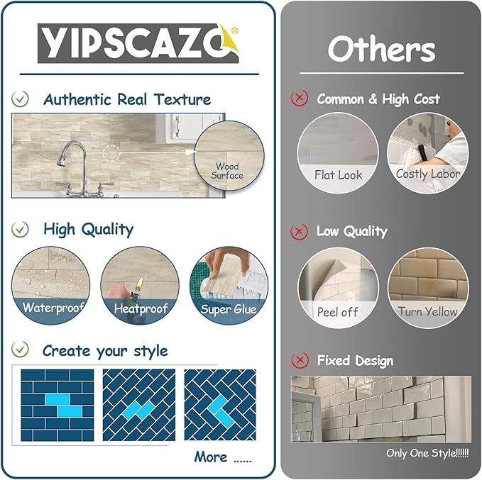 Yipscazo Peel and Stick backsplash 3 x 6 Inches 3D PVC Composite Wall Tile Stick on Backsplash Tile for Kitchen Bathroom, Laundry Room, Fireplace(Yellow Rocks, 32 Pieces)