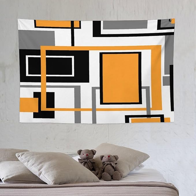 ZhiRain Modern Orange Tapestry Wall Hanging Geometric Gray Abstract Black And Grey Tapestries Home Decor for Living Room Bedroom Farmhouse Apartment Dorm 40"x60"