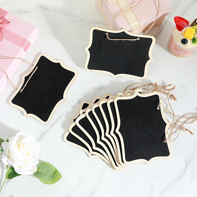 10 Pcs Mini Chalkboard Signs for Food 6.3 X 4.72 in Reusable Small Hanging Chalk Board Sign Erasable, Wooden Blackboard Labels for Party Buffet Name Tags for Message Board Signs, Price, Plants Black