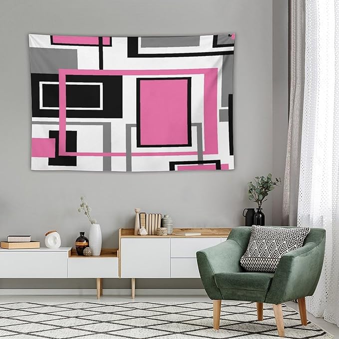 ZhiRain Modern Pink Tapestry Wall Hanging Geometric Pink Gray Black Tapestries Home Decor for Living Room Bedroom Farmhouse Apartment Dorm 40"x60"