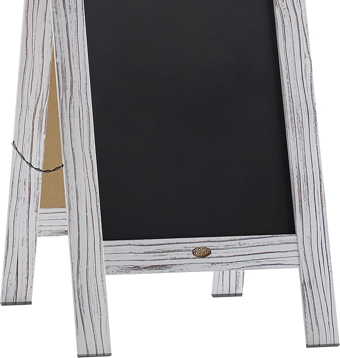 A Frame Chalkboard by HBCY Creations: 40x20 Solid Wood A-Frame Sign Whitewashed Double-Sided Magnetic Board, Chalkboard Menu Board, for Restaurants, Cafés, Weddings - Heavy Duty Hinges