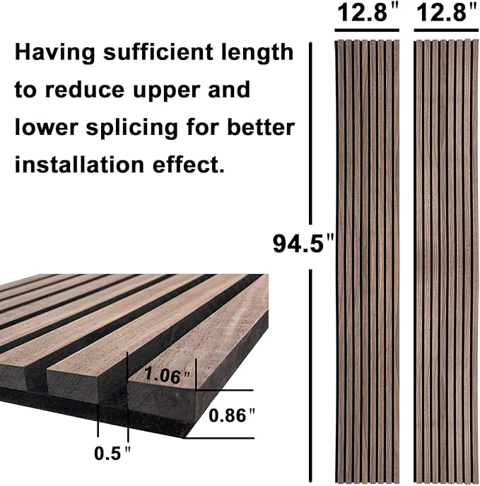 YLL YLL Wood Wall Panels Acoustic Wall Panels for Interior Wall Decoration Two 94.68" x 12.79" Wood Slat Paneling 3D soundproof Wall Panels Natural Walnut