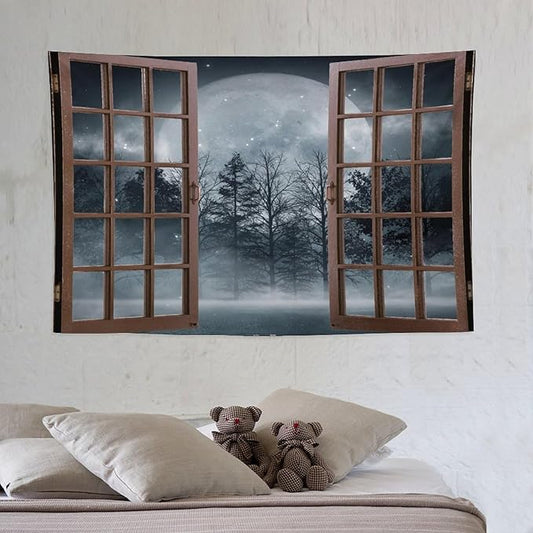 ZhiRain Misty Landscape Tapestry Wall Hanging Dark Black Nature Moon Gothic Tree Scenery Foggy Woodland Tapestries Home Decor for Living Room Bedroom Apartment Farmhouse Dorm 40"x60"