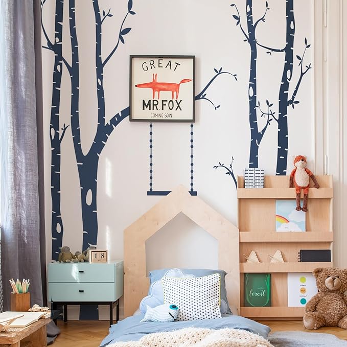 Yeysynana Large Tree Wall Decals Huge Size Birch Tree Forest Wall Art Peel and Stick DIY Wall Stickers for Nursery Kids Bedroom Living Room Wall Decor (Blue)