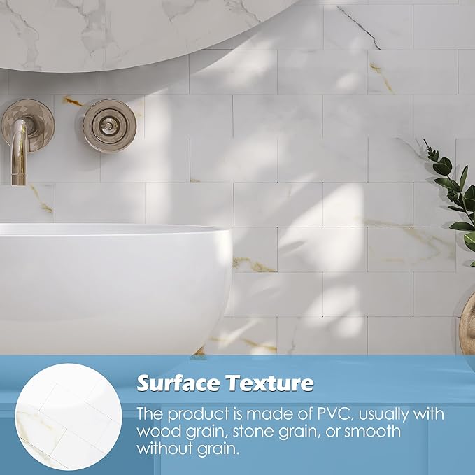 1-Pack Peel and Stick Tile Backsplash 12"X12" PVC Wall Tiles, Stick on Backsplash for Kitchen, Bathroom Tile, Fireplace Décor, Laundry Table, Stair Decals in Polished Marble