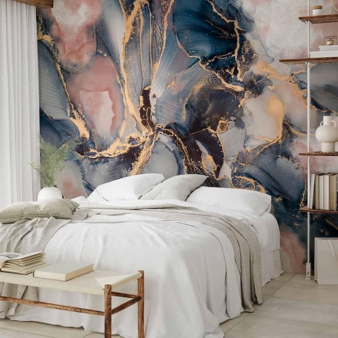 artgeist Wall Mural Abstract 193x138 in - Peel and Stick Self-Adhesive Wallpaper Removable Large Sticker Foil Wall Decor Print Picture Image Design Marble Blue Pink f-C-10019-a-a