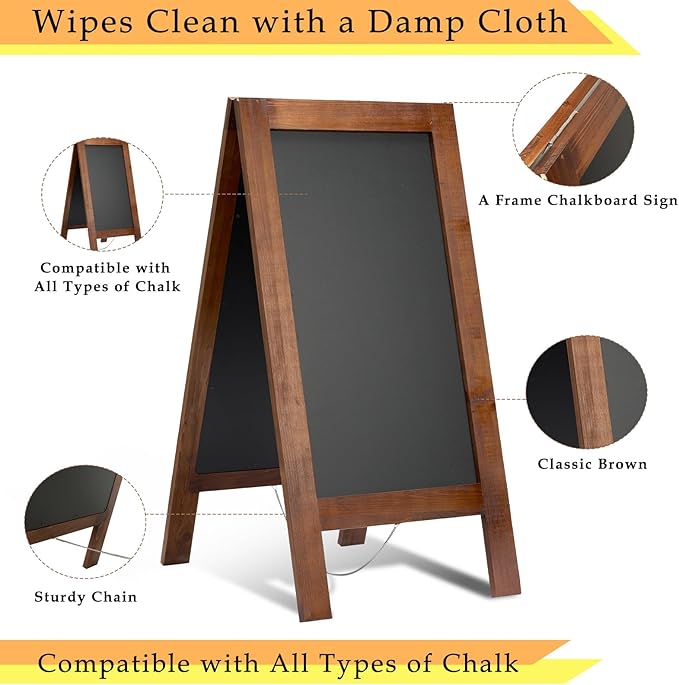 40x20 Reinforced A Frame Solid Wood Double-Sided Chalkboard Sandwich Board Sign, Chalkboard Easel Stand for Outdoor & Indoor Use, Standing Chalk Board Sign for Restaurant, Cafe, Wedding, Event
