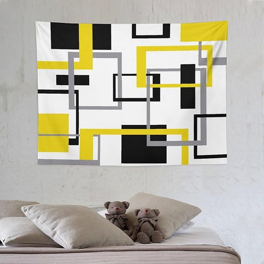 ZhiRain Yellow Black Geometric Tapestry Wall Hanging Neutral Abstract Modern Tapestries Home Decor for Living Room Bedroom Apartment Farmhouse Dorm 30"x40"