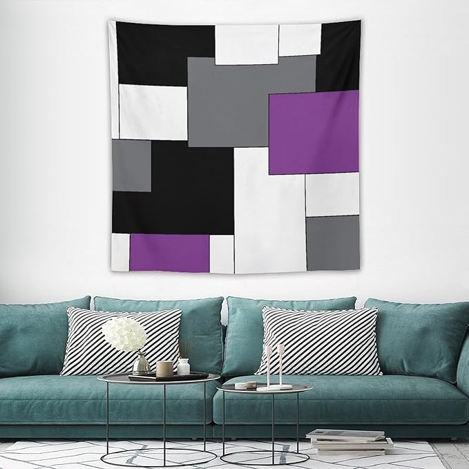 ZhiRain Black,Grey,Purple,White Tapestry Wall Hanging Geometry Pattern Digital Print Multicolor Tapestries Home Decor for Living Room Bedroom Farmhouse Apartment Dorm 60"x60"