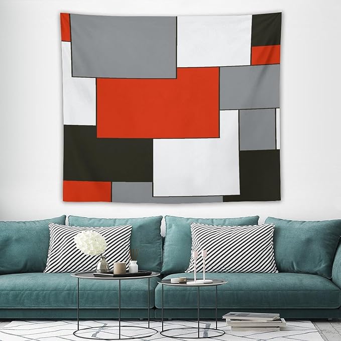 ZhiRain Red Tapestry Wall Hanging Modern Black And Gray Tapestries Home Decor for Living Room Bedroom Farmhouse Apartment Dorm 50"x60"