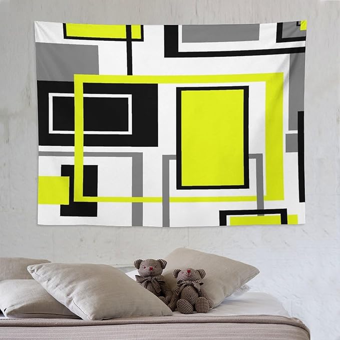 ZhiRain Yellow Geometric Tapestry Wall Hanging Yellow Modern Black And Gray Tapestries Home Decor for Living Room Bedroom Farmhouse Apartment Dorm 60"x80"