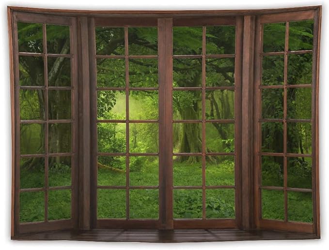 ZhiRain Landscape Forest Tapestry Wall Hanging Tropical Jungle Green Trees Foliage Woodland Nature Tapestries Home Decor for Living Room Bedroom Apartment Farmhouse Dorm 60"x80"