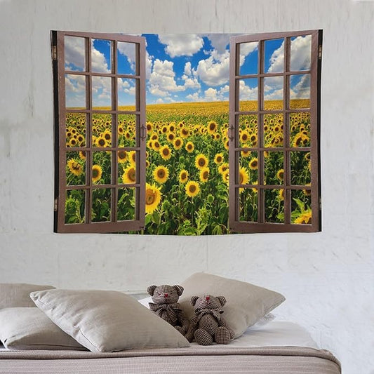 ZhiRain Sunflowers Scenery Tapestry Wall Hanging Fields Blue Sky White Clouds Landscape Tapestries Home Decor for Living Room Bedroom Farmhouse Apartment Dorm 30"x40"