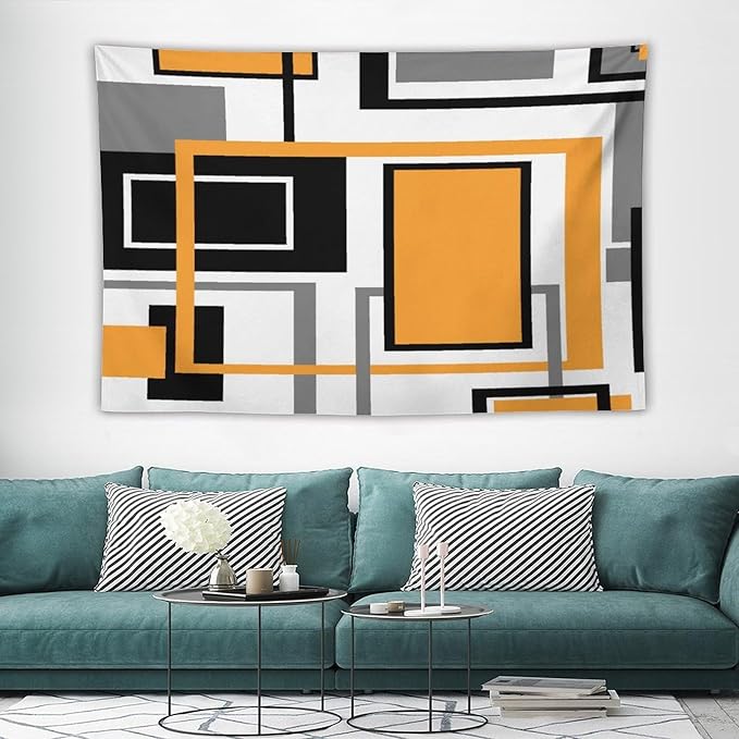ZhiRain Modern Orange Tapestry Wall Hanging Geometric Gray Abstract Black And Grey Tapestries Home Decor for Living Room Bedroom Farmhouse Apartment Dorm 40"x60"
