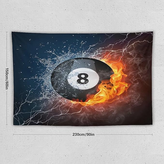 ZhiRain Teen Billiards Tapestry Wall Hanging Abstract Fire Water Black Billiard Eight Ball Tapestries Home Decor for Living Room Bedroom Farmhouse Apartment Dorm 60"x90"