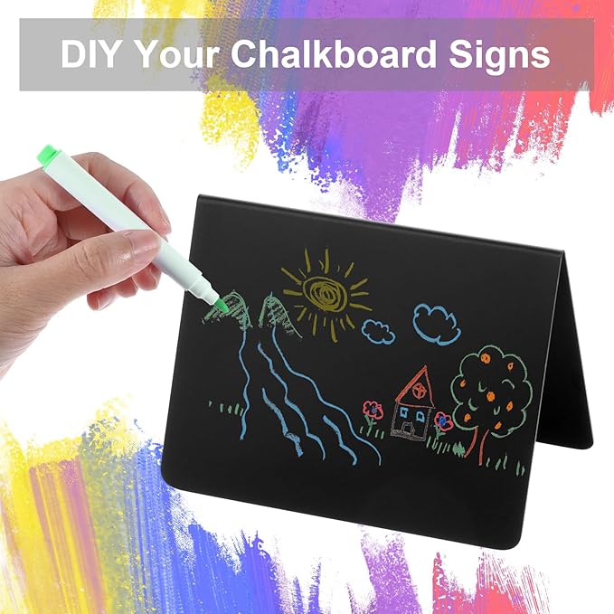 40 Pack Reusable Mini Chalkboard Signs, Food Labels for Party Buffet Catering Supplies, 3.9x2.7 Inch Black Buffet Display Tent Cards with V-Shaped Design