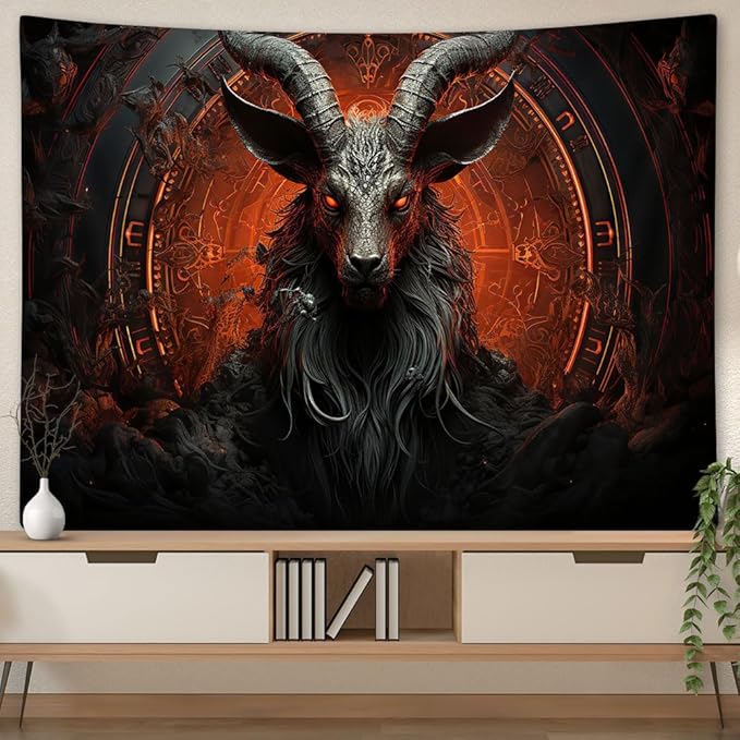 YDIDIAN Demon Goat Head Tapestry, Occult Demon Red Black Gothic Witch Tapestry, 70s 80s Hippie Wall Decor Tapestry Wall Hanging for Home College Dorm Living Room, Panels 90 x 70 inch