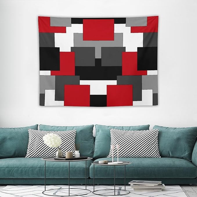 ZhiRain Red And Black Tapestry Wall Hanging Gray White Geometric Silver Dark Abstract Square Art Tapestries Home Decor for Living Room Bedroom Apartment Farmhouse Dorm 30"x40"