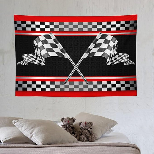 ZhiRain Race Car Flag Tapestry Wall Hanging Abstract Modern Art Racing Car Black White Checked Flag Tapestries Home Decor for Living Room Bedroom Apartment Farmhouse Dorm 40"x60"