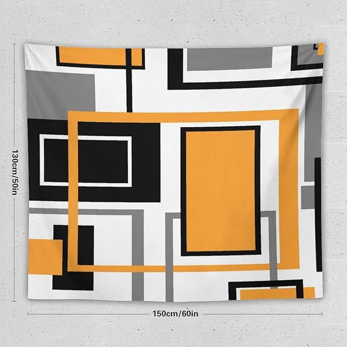 ZhiRain Modern Orange Tapestry Wall Hanging Geometric Gray Abstract Black And Grey Tapestries Home Decor for Living Room Bedroom Farmhouse Apartment Dorm 50"x60"