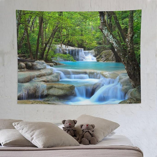 ZhiRain Waterfall Tree Tapestry Wall Hanging Natural Scenery Forest Garden Spring Stone River Tapestries Home Decor for Living Room Bedroom Apartment Farmhouse Dorm 60"x80"