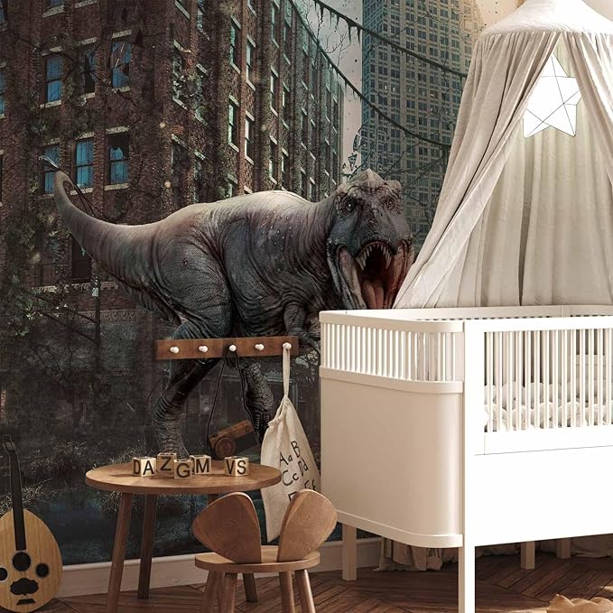 artgeist Wall Mural 3D Effect 135x101 in - Peel and Stick Self-Adhesive Wallpaper Removable Large Sticker Foil Wall Decor Print Picture Image Design - Dinosaurs City g-C-0223-a-a