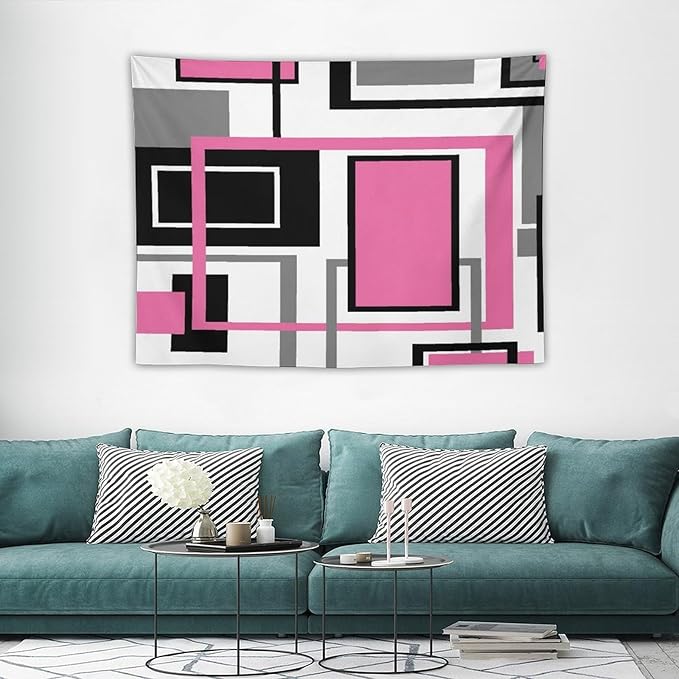 ZhiRain Modern Pink Tapestry Wall Hanging Geometric Pink Gray Black Tapestries Home Decor for Living Room Bedroom Farmhouse Apartment Dorm 30"x40"