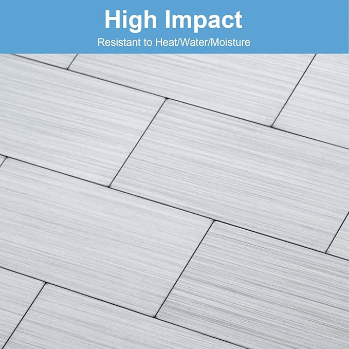 20-Pack Peel and Stick Tile Backsplash 12"X12" PVC Wall Tiles, Stick on Backsplash for Kitchen, Bathroom Tile, Fireplace Décor, Laundry Table, Stair Decals in Silver Metal