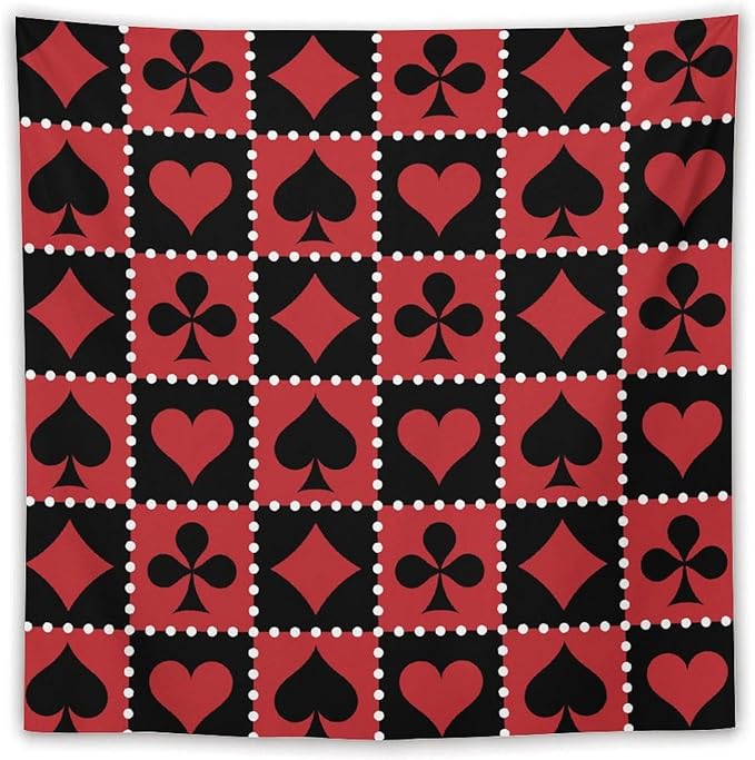 ZhiRain Casino Tapestry Wall Hanging Checkered Rhombus Pattern with Playing Card Gaming Club Theme Tapestries Home Decor for Living Room Bedroom Farmhouse Apartment Dorm 60"x60"