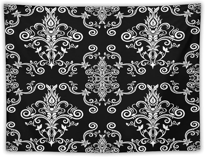 ZhiRain Black Gothic Tapestry Wall Hanging Damask Floral Vintage Antique Baroque Classic Pattern Retro Tapestries Home Decor for Living Room Bedroom Farmhouse Apartment Dorm 30"x40"